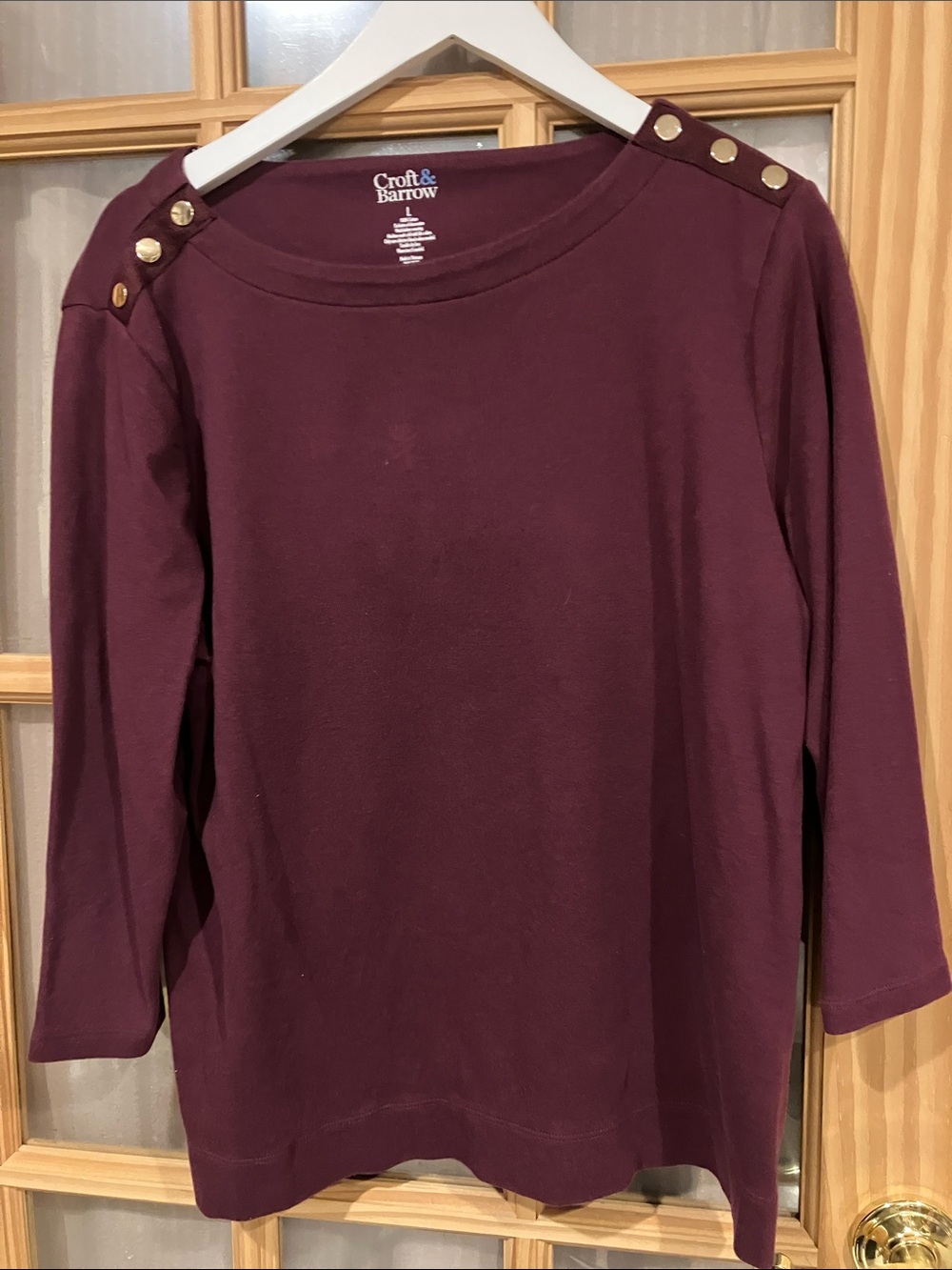 croft & barrow Burgundy Long Sleeve Top with Gold Shoulder Buttons